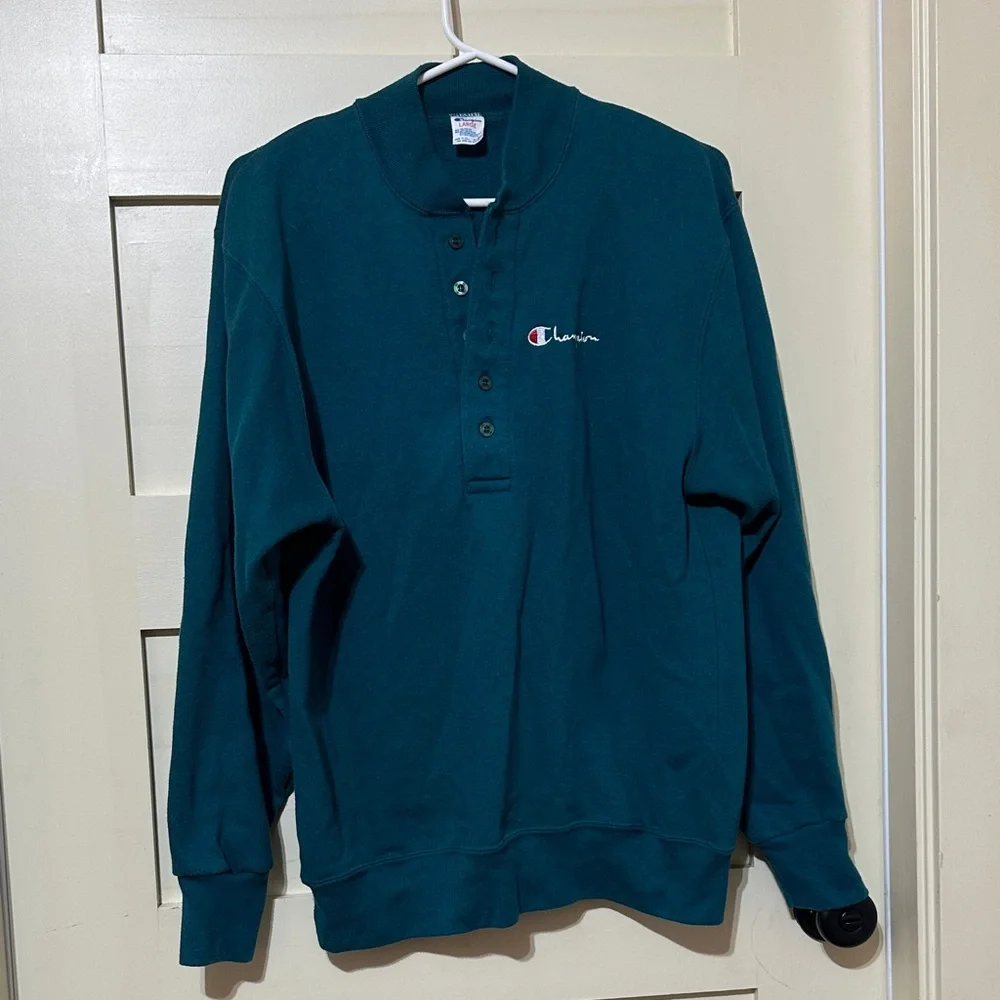 Champion Teal Button-Up Sweatshirt - Picture 1 of 5